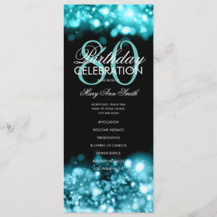 80th Birthday Program Glam Lights Teal Menu
