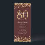 80th Birthday Program Gold Confetti Menu Burgundy  Invitation<br><div class="desc">Elegant "Birthday Party Program" design with Faux glitter confetti and custom text.</div>