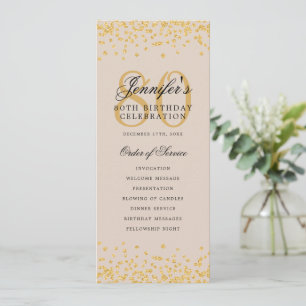 80th Birthday Program Gold Confetti Menu Champagne Invitation