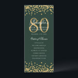 80th Birthday Program Gold Confetti Menu Green  Invitation<br><div class="desc">Elegant "Birthday Party Program" design with Faux glitter confetti and custom text.</div>