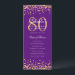 80th Birthday Program Gold Confetti Menu Purple  Invitation<br><div class="desc">Elegant "Birthday Party Program" design with Faux glitter confetti and custom text.</div>