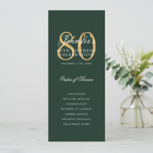 80th Birthday Program Gold Green Thank You Invitation