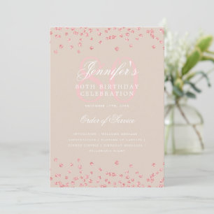 80th Birthday Program Menu Rose Gold Champagne  Invitation