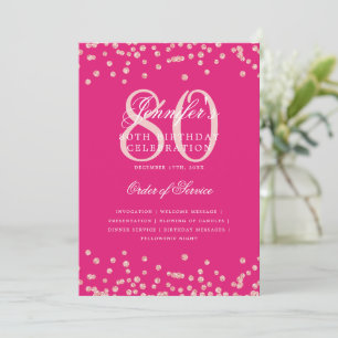 80th Birthday Program Menu Rose Gold Hot Pink  Invitation