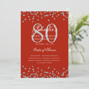 80th Birthday Program Menu Silver Red  Invitation