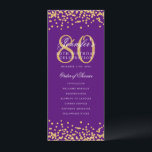 80th Birthday Program Menu Thanks Gold Purple  Invitation<br><div class="desc">Elegant "Birthday Party Program" design with faux glitter confetti custom text.</div>