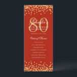 80th Birthday Program Menu Thanks Gold Red  Invitation<br><div class="desc">Elegant "Birthday Party Program" design with faux glitter confetti custom text.</div>