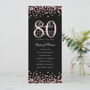 80th Birthday Program Rose Gold Confetti Black Invitation