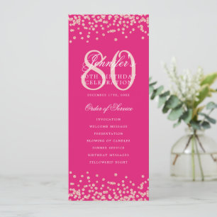 80th Birthday Program Rose Gold Menu Hot Pink  Invitation