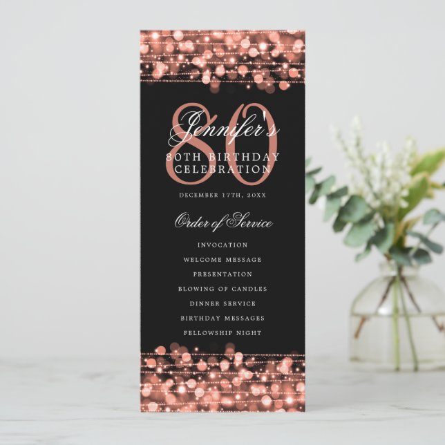 80th Birthday Program Rose Gold Menu+Thank You Invitation (Standing Front)