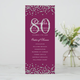80th Birthday Program Silver Confetti Magenta Invitation