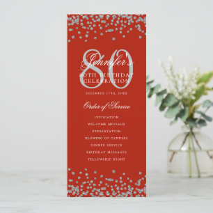 80th Birthday Program Silver Confetti Red  Invitation