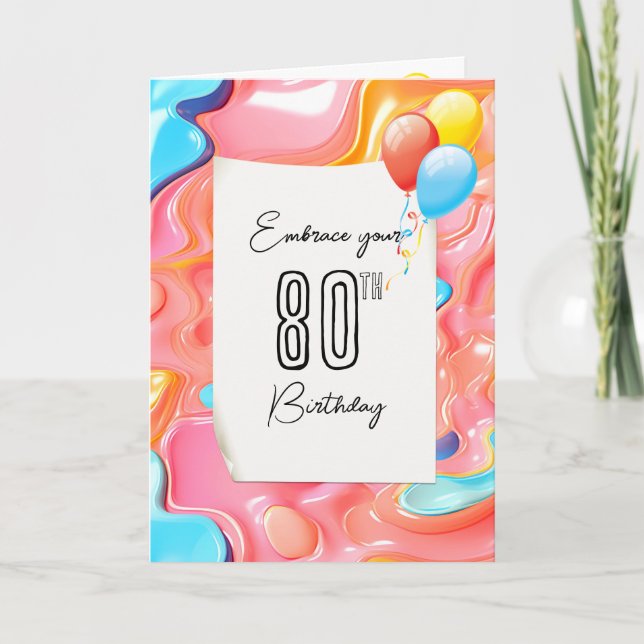 80th Birthday Psychedelic 3D Abstract Card (Front)