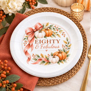 80th Birthday Pumpkin Watercolor Fall Paper Plate