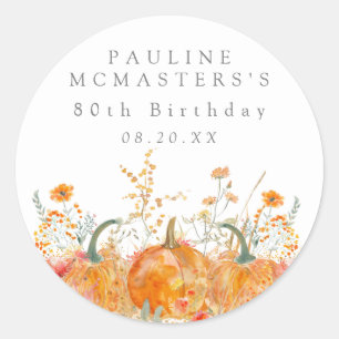 80th Birthday Pumpkin Wildflower Custom Favour Classic Round Sticker