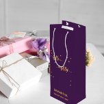 80th birthday purple gold hello 80 typography wine gift bag<br><div class="desc">Elegant and modern for a 80th birthday party.  Purple backdrop and faux gold text written with a trendy hand-lettered style script: hello eighty. With golden dots as decor. Templates for name and date,  golden letters.</div>