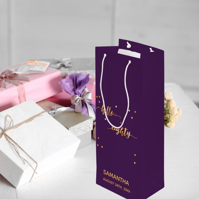 80th birthday purple gold hello 80 typography wine gift bag (Creator Uploaded)