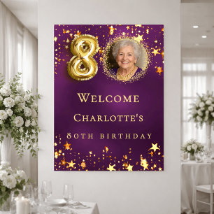 80th Birthday purple gold stars photo welcome Poster