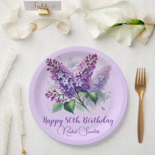 80th Birthday Purple Lilac Flowers Spring Paper Plate