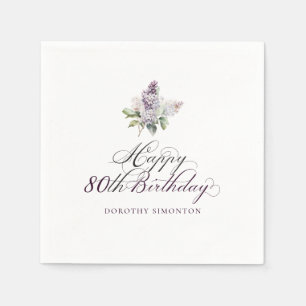 80th Birthday Purple Lilac Spring Flower Cocktail Napkin