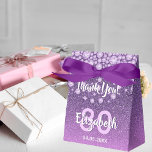 80th birthday purple pink glitter diamonds name favour box<br><div class="desc">An elegant, glamourous and girly 80th birthday favour bag. Purple and pink gradient coloured faux glitter with faux diamond sprinkle. Templates for a name, age 80 and a date. Date of birth or the date of the party/anniversary. With the text: Thank You! White and light pink coloured letters. The name...</div>