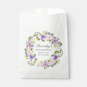 80th Birthday Purple Rose Floral Wreath Favour Bags