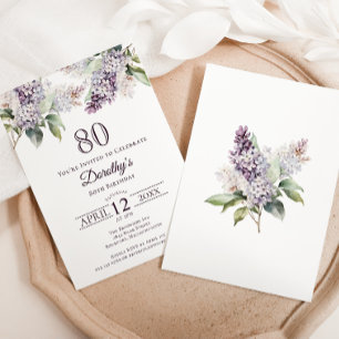 80th Birthday Purple Spring Lilac Flower Invitation