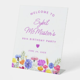 80th Birthday Purple Wildflowers Welcome Sign