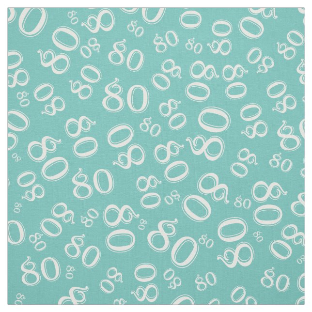 80th  Birthday Random Number Pattern Teal 80 Fabric (Swatch)