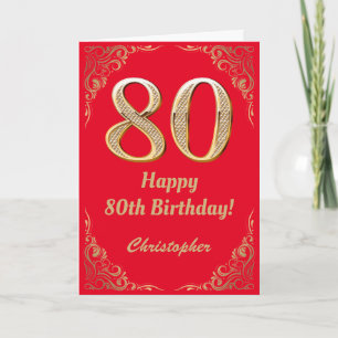 80th Birthday Red and Gold Glitter Frame Card