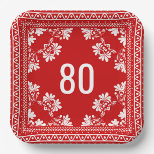 80th Birthday Red Bandanna Paper Plate