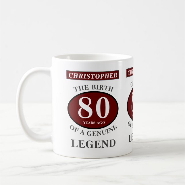 80th Birthday Red Genuine Legend Add Your Name Coffee Mug (Left)
