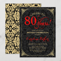 80th Birthday - Red Gold Black Damask