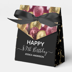 80th Birthday Red Gold Glitter Balloons Favor Box