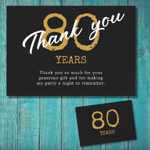 80th Birthday Retro Black And Gold Thank You Card