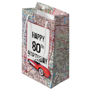 80th Birthday Retro Corvette On Map  Small Gift Bag