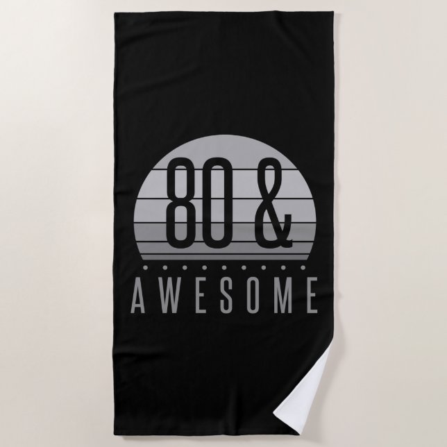 80th Birthday Retro Sunset Beach Towel (Front)