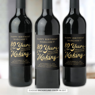 80th Birthday Retro Years in the Making Name Wine Label