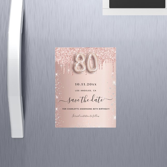 80th birthday rose glitter save the date magnet (Creator Uploaded)