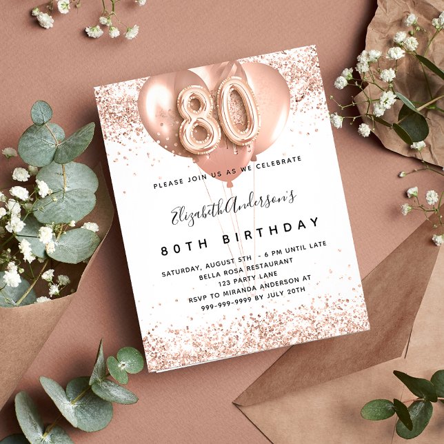 80th birthday rose gold balloons  invitation (Creator Uploaded)