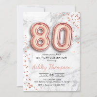 80th Birthday - Rose Gold Balloons Marble Effect