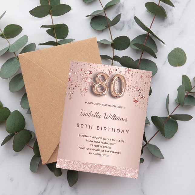 80th birthday rose gold blush stars postcard (Creator Uploaded)