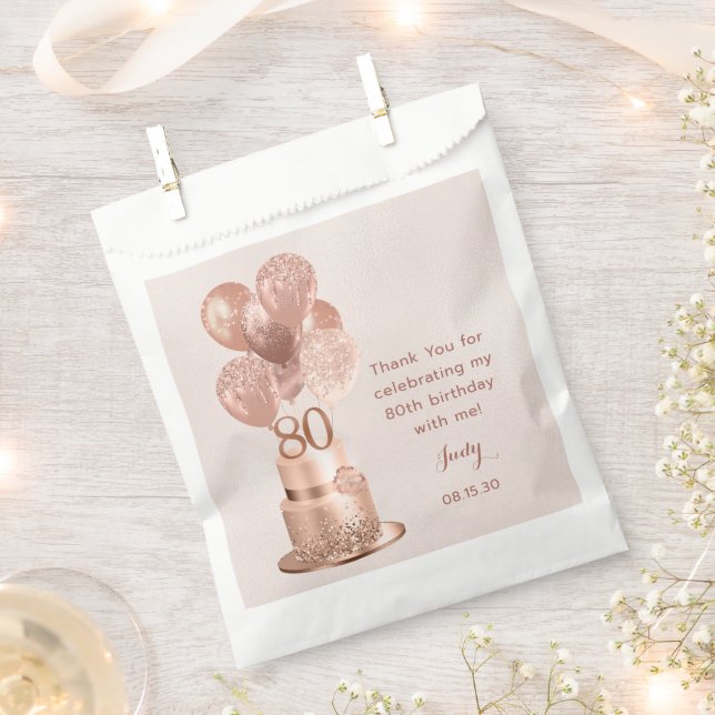 80th Birthday Rose Gold Cake Favour Bags (Clipped)