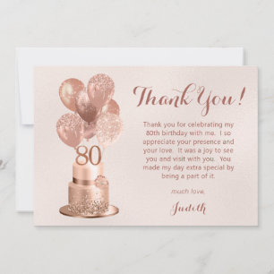 80th Birthday Rose Gold Cake Thank You Card