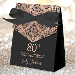 80th Birthday Rose Gold Damask Thank You  Favour Box