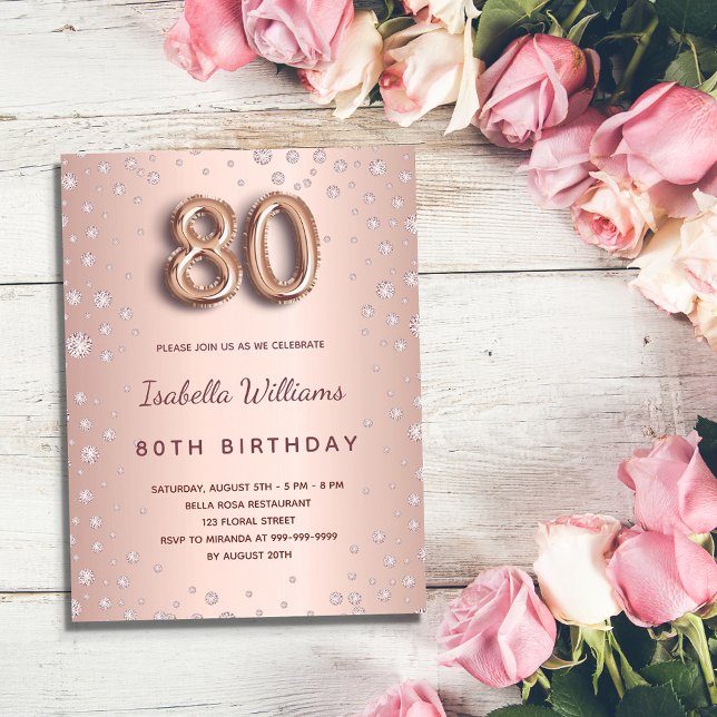 80th birthday rose gold diamonds invitation (Creator Uploaded)