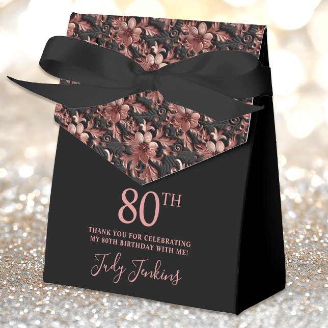 80th Birthday Rose Gold Floral Thank You  Favour Box (Creator Uploaded)
