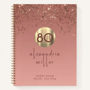 80th Birthday Rose Gold Glitter Guestbook Notebook