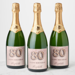 80th birthday rose gold glitter pink balloon style sparkling wine label