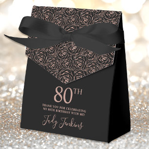 80th Birthday Rose Gold Glitter Roses Thank You  Favour Box